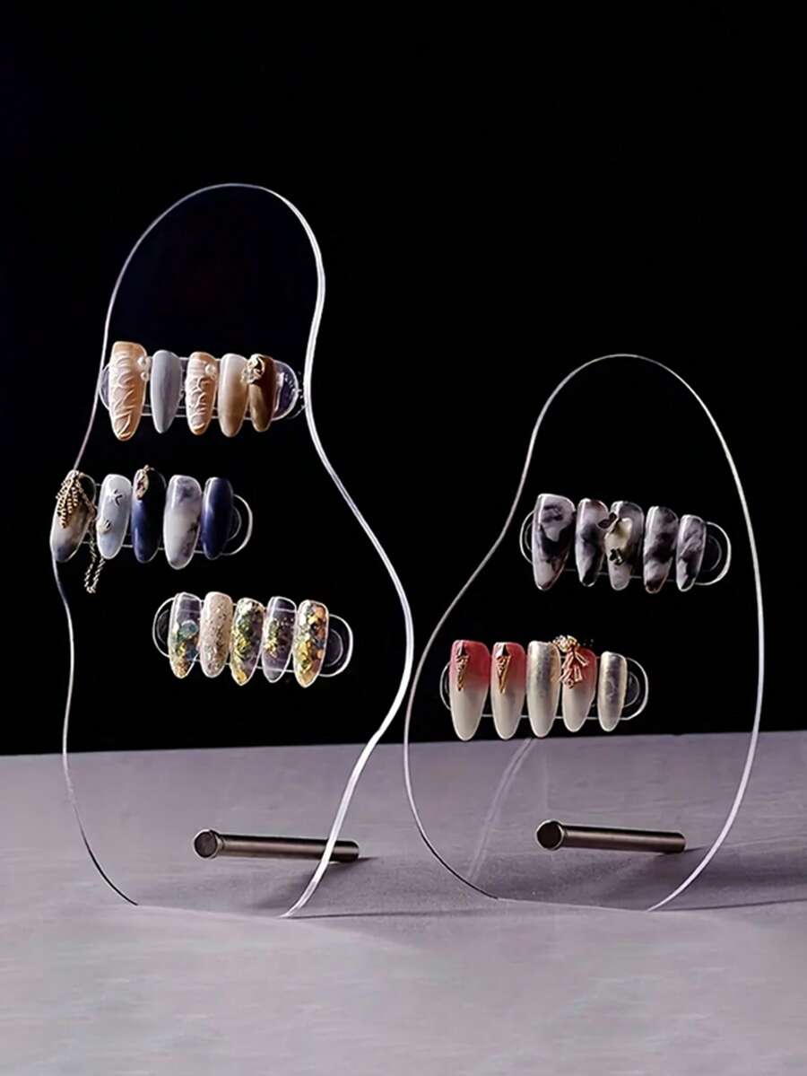 MAOMIA 1块亚克力透明美甲展示板，不对称艺术设计，带支架，适用于展示假指甲样品、作为展示板或专业美甲师摄影道具 - 彩色 - 查看 1