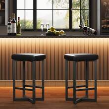 Techigher Bar Stools, Set Of 2/4 Bar Chairs, PU Leather Upholstered Counter Height Stools With Metal Frame & Footrest For Kitchen, Dining Room - 2PCS_Black - View 2