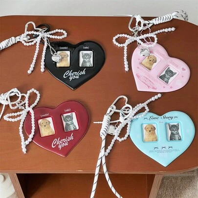 Sanrio Portaidentificación/portafotos con corazón rojo, decoración de fans de ídolos, colgante de llavero para parejas