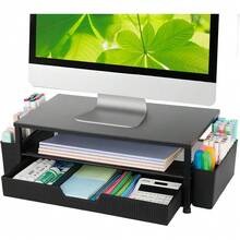 Desk Organizer And Accessories, 2-Tier Computer Monitor Stand Rise With Storage Drawer & 2 Pen Holders, Laptop & Printer Stand For Desktop, Workspace Organizers For Office Supplies (Black) - màu đen - Xem 1