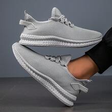 男士健步鞋，轻便网球跑鞋，网面防滑休闲舒适工作健身运动鞋，透气灰色 - 灰色 - 查看 12