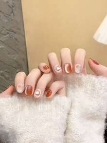 10片手工美甲贴纸，秋冬美甲，圆形美甲贴纸，秋季美甲，按压式美甲，短款按压式美甲，假指甲，短指甲，亚克力按压式美甲，手工制作，可拆卸可重复使用