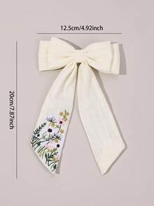 1 Peça Laço de Cabelo com Flor Bordada para Meninas, Clipes de Jacaré Elegantes de Cauda Longa, Presilhas de Cabelo Bege Simples, Presilhas Exquisitas com Estampa de Flor para Uso Diário, Viagem, Férias, Festa de Aniversário, Adolescentes e Meninas, Acessório de Cabelo Fofo para Meninas Princesas