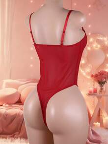 Bộ jumpsuit xuyên thấu 1 mảnh, jumpsuit cơ bản gợi cảm cổ điển dành cho nữ, đồ lót ngày Valentine, jumpsuit trong suốt - Màu Đỏ Sâu - Xem 6