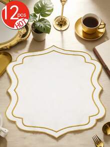 1/6 tấm lót bàn thêu vải màu trắng, chất liệu polyester với họa tiết hoa thêu tay màu vàng, kiểu dáng Trung Đông, có thể giặt, dễ lau chùi, chống trơn trượt, chịu nhiệt, thích hợp trang trí phòng, bàn ăn, nhà cửa, tiệc tùng, phù hợp cho các dịp lễ, tiệc tùng, họp mặt, sinh nhật, đám cưới, quà tặng, bữa tối, ngoài trời, dã ngoại. - Nhiều màu - Xem 10