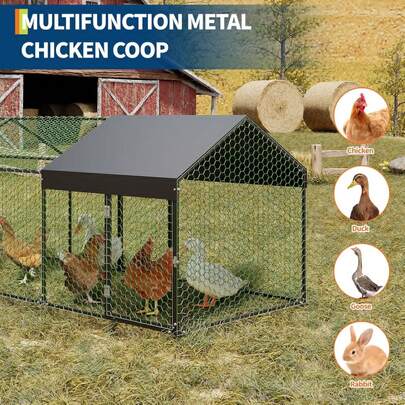 Gallinero de Metal de 120 x 40 Pulgadas x 40 Pulgadas, Resistente al Aire última intervensión con 3 Puertas y Cubierta Impermeable Anti-UV, para Aves de Corral Grandes para Pollos, Patos, Conejos y