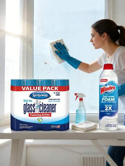 Windex Fast Shine Foam Glass Cleaner, No-Drip Aerosol Spray For Windows, Mirrors & Glass Surfaces, Streak-Free Shine With Quick Cleaning Formula, Perfect For Home, Office & Car Care, Great For Stocking Stuffers, Christmas Gifts & New Year Gifts