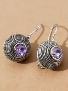 1 Pair Vintage Creativity Silver Color Inlaid Purple Stone Dangle Earring For Women Party Engagement Gift Earrings Jewelry - Earrings - View 1
