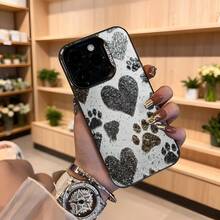 Carcasa de teléfono con diamantes de imitación blanca con corazones y huellas de perro para mujer elegante para uso diario y eventos especiales,Aplicable a los teléfonos de la serie Apple y Galaxy - Blanco - Ver 4