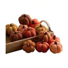 Knit Pumpkins Set Of 5, Fall Favorite, Gifts Women, Autumn Bowl Fillers Fall Farmhouse Tier Tray Decor, Decorative Pumpkins Friend Autumn Set - Bộ Hoàng Hôn 12 - Xem 1