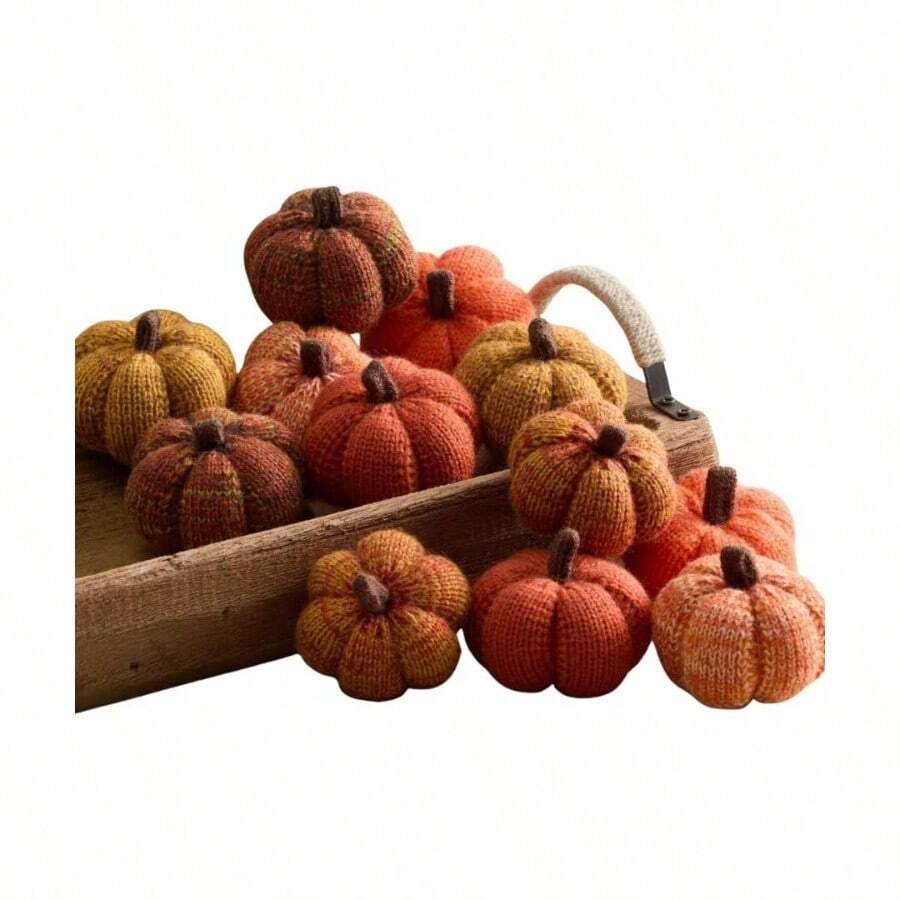 Knit Pumpkins Set Of 5, Fall Favorite, Gifts Women, Autumn Bowl Fillers Fall Farmhouse Tier Tray Decor, Decorative Pumpkins Friend Autumn Set - Bộ Hoàng Hôn 12 - Xem 1