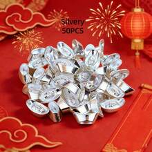 50pcs Gold Mini Ingot Decor, Chinese New Year Home Decoration, Feng Shui Wealth Ingot Ornament, Wedding, Treasure Bowl Prosperity Decor