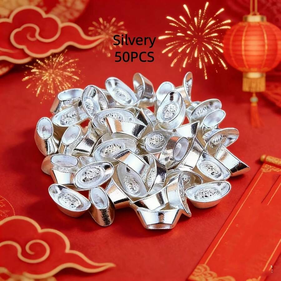 50pcs Gold Mini Ingot Decor, Chinese New Year Home Decoration, Feng Shui Wealth Ingot Ornament, Wedding, Treasure Bowl Prosperity Decor