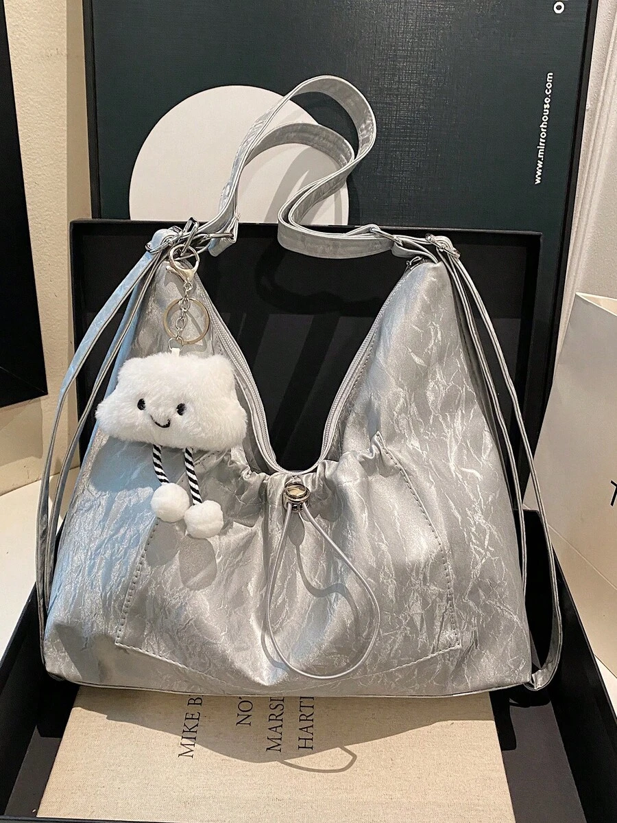Mochila de gran capacidad para mujer, nuevo diseño, nicho, para ir al trabajo, bolso de hombro, bolso cruzado - Plateado - Ver 1
