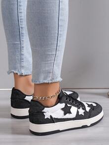 New Stylish Star Printed Casual Canvas Sneakers For Women - Black - View 5