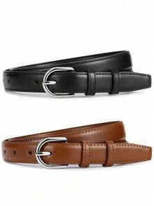 1/2件装 2025新款女士休闲百搭高端腰带，适合搭配裤子、牛仔裤，银色扣环，带口袋，适合夏季、秋季上学、万圣节等场合。 - 多色 - 查看 15