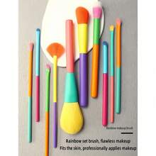 15-Piece Makeup Brush Set, Including 10 Ultra-Soft Dopamine Rainbow Makeup Brushes, 1 Mango Beauty Sponge, 1 Water-Drop-Shaped Beauty Sponge, 3 Triangular Makeup Puffs, And 1 Storage Leather Bag. The Red Brush Handle Is Made Of Crystal Velvet, Soft And Highly Adhesive. It Is Suitable For Professional Makeup Tools Such As Makeup Brushes For Foundation, Powder, Eye Shadow Blending, Etc. - Multicolor - View 4