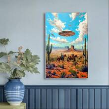 Framed Aliens And Cowboys Retro Western Sci-Fi UFO Wall Art Decor Print Poster. Great Idear For New Year, Thanksgiving And Christmas, Beautiful Poster For Home, Living Room, Kitchen, Bathroom & Room Decor. - 隨機印刷 - 查看 2