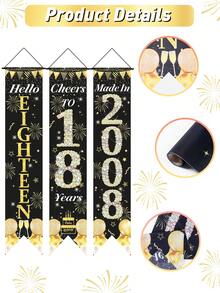 3 Stücke Banner zum 18. Geburtstag mit der Zahl 18, Partydekoration zum 18. Geburtstag, Türvorhang zum 18. Geburtstag, Geburtstagshintergrund, Partyzubehör, Geschenk zum 18. Geburtstag, Gastgeschenke, Türvorhang mit Altersangabe, Geburtstagsdekoration, Geburtstagskind (Junge/Mädchen) - Schwarz und Gold zum 18. Geburtstag - Übersicht 4