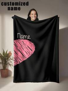 1 Paar minimalistisches Design - linkes und rechtes Herz-Muster Flanelldecke, individualisierbar mit Ihrem Namen, einzigartiges und interessantes modernes Design, ideales Valentinstags-Geschenk für Freunde und Liebende - weich, leicht und warm, geeignet für alle Jahreszeiten - kann auf Bett, Sofa, im Büro, beim Outdoor-Camping und Reisen verwendet werden - Mehrzweckdecke, Wohndecke, Dekodecke, in männlicher und weiblicher Version erhältlich