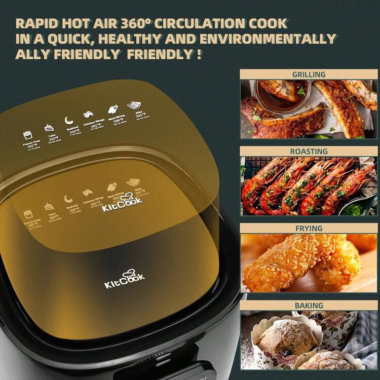 KITCOOK 1 pieza Freidora de aire saludable sin aceite de 4.2 cuartos, control de perilla simple, apta para freír, hornear, asar, incluye bandeja para hornear y pinza para alimentos - Tipo de Enchufe A USA (110-127V) - Añade 7