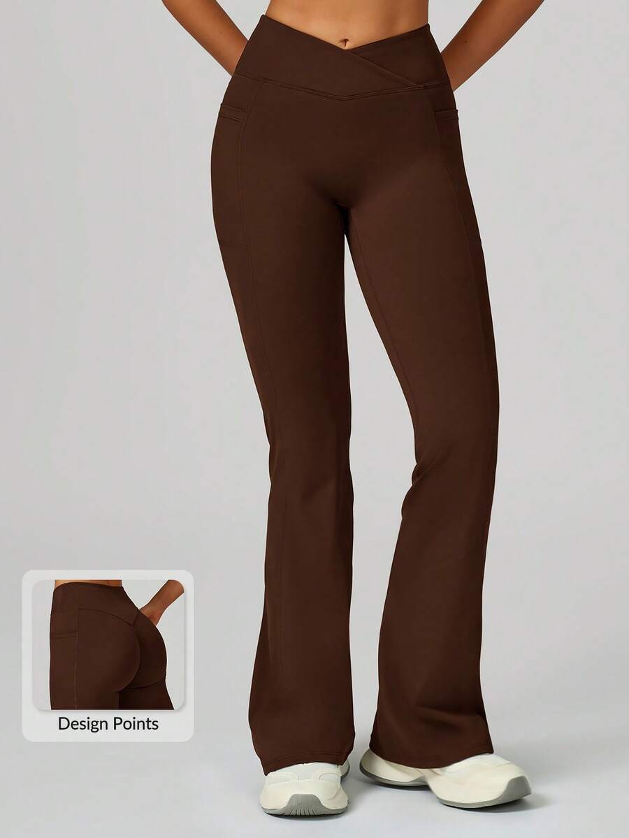 MASKERT Damen Sport Leggings, Yoga Hosen, formend, geeignet für Laufen, Fitness, Zuhause, Pendeln und Lässig Sport. Bequem und hautfreundlich, vielseitig. - Kaffeebraun - Übersicht 1