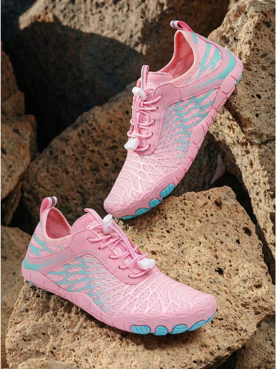 Men & Women Adjustable Elastic Lock Hike Barefoot, Beach Shoes, Lightweight Soft Sole Wading Sneakers With Drainage Holes For Pool Vacation & Fishing - Hồng - Xem 1