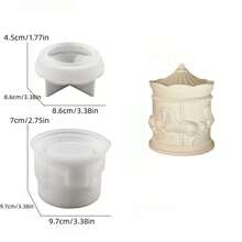 1 Set de molde de silicona en forma de carrusel giratorio para tarros de almacenamiento, molde creativo DIY de carrusel para velas, decoración del hogar/regalo, molde de resina epoxi para figuras, molde de fundición hecho a mano, molde de yeso para joyero - Blanco - Ver 10