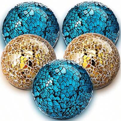 5 bolas decorativas de vidrio con esfera de mosaico para centro de mesa bolas bolas de vidrio decorativas de color turquesa jarrones decorativos para decoración del hogar mesa de comedor bandeja