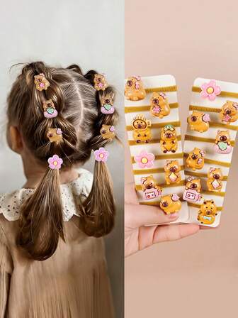 Random 5/10/20/30/40/50pcs Set Cute Capybara Towel Scrunchies, Hair Accessories Suitable For Girls Daily Use / Birthday Party / Travel / Holiday, Christmas New Year Best Friend Gift