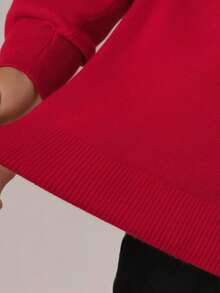 Plus Size Men's Solid Color High Neck Sweater, Versatile Business Casual For Autumn/Winter - Red - View 4
