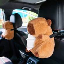 Cute Car Tissue Box | Multi-Functional Hanging & Armrest Design | Creative Drawout Paper Holder - Brown - View 2