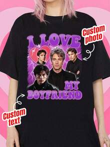 قميص وجه مخصص، تي شيرت وجه صورة مخصص، تي شيرت اسم وصورة مخصص، هدية مخصصة، تي شيرت هدية عيد الحب "أحب صديقي" وجه مخصص، تي شيرت هدية عيد الحب "أحب صديقي" صورة مخصصة، تي شيرت هدية عيد الحب "أحب صديقي" قلب مخصص - الأسود - مشاهدة 2