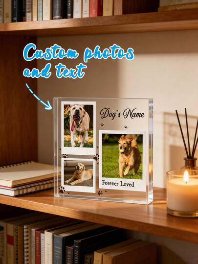 1pc 2d Flat, Personalized Dog Memorial Acrylic Keepsake With Photo Collage - Custom Pet Loss Sympathy Gift For Dog Owners, Contemporary Desktop Memorial Plaque For Home & Office Decor, No Batteries Needed, Memorial Keepsakes