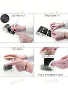 1/3卷（每卷120张标签）黑板玻璃罐标签，可重复使用防水黑色标签，波浪形标签，适用于厨房和食品储藏室整理，非常适合用于容器、罐子、香料和食品储存 - 黑色 - 查看 4