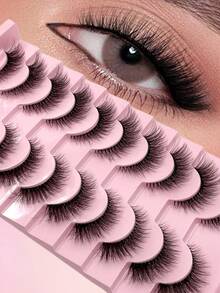 ENCHUW 10 Pairs False Eyelashes Natural Look Cat Eye Lashes With Clear Band Wispy Fake Eyelashes 3D Strip Lashes Thick Eye Lashes Soft Lashes Fluffy Natural Eye Lashes Multipack - Black - View 1