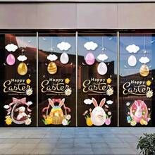 1 rouleau d'autocollants de fenêtre et de porte en verre pour Pâques pour centre commercial, décoration de boutique, décoration de lapin, salon, vitrine, adhésion électrostatique, autocollants de fenêtre créatifs, sans adhésif