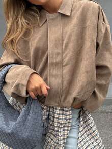 Women's Fashionable Versatile Suede-Feel Collar Casual Bomber Jacket, Autumn/Winter