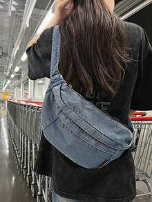 Women Fashion Solid Color Versatile Casual Fanny Pack.Unisex Denim Chest Bag - Large Capacity Biker Sling Pack For Men & Women, Women Fashion Solid Color Versatile Casual Fanny Pack.Adjustable Strap For Crossbody & Waist Carry, Versatile Canvas Fanny Pack For Students, Commute, Cycling, Travel & Outdoor Sports, Rugged Yet Stylish Jeans Material[Denim Chest Bag, Unisex Sling Pack, Large Capacity Fanny Pack, Biker Crossbody Bag, Adjustable Waist Pack, Student Fanny Pack, Commute Sling Bag, Cycling Bag, Outdoor Sports Waist Pack, Canvas Chest Bag, Men's Denim Bag, Women's Crossbody Purse, Unisex Jeans Bag, Travel Fanny Pack, Hands-Free Bag, Streetwear Sling, Durable Canvas Bag, Everyday Carry Bag, Versatile Waist Pack] - Màu xanh nhạt - Xem 7