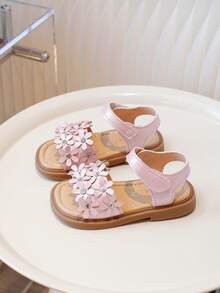 1 Pair Girls' Floral Rhinestone Decor Non-Slip Thick Sole Sweet Style Open Toe Sandals, Suitable For Home, Casual And Daily School Wear - Pink - View 4