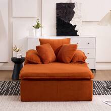 A 46cm High Reclining Sofa With A Clean, Frameless Design, Ideal For Reading. Featuring Wide Armrests, It Comes Fully Assembled. - Orange + Corduroy - View 3