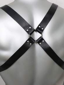 1pc Punk Gothic Geometric Pattern PU Leather Men Suspenders, Holiday Costume Gift - Black - View 5