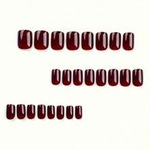 24pcs Glossy Burgundy Press On Nails - Short Square Acrylic Fake Nails With Jelly Glue & Nail File, Minimalist Full Cover False Nails For Women, Daily Wear & Special Occasions, Nails Accessories, Everyday Beauty Accessory, Durable Pressons - DFY-Y8 - Xem 3