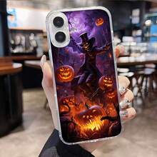 Un espantoso hombre con calabazas encendidas en la noche.Funda de teléfono magnética Elemento de diseño de funda para teléfono, una funda elegante y delicada hecha de material TPU, con diseño, - Succión magnética transparente - Ver 5