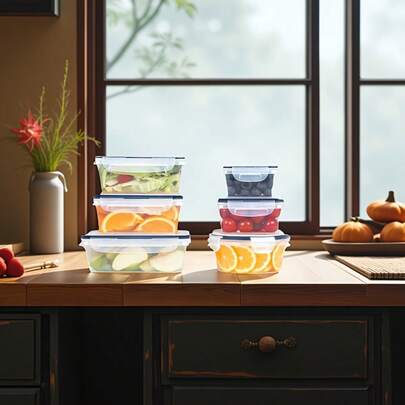 12pcs Kitchen Airtight Storage Set, Refrigerator Food Organizer Boxes, Microwave & Freezer Lunch Containers, Suitable For Vegetables, Fruits, Cookies, Candies