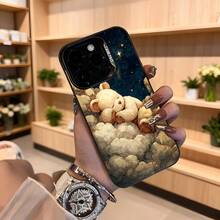 Cubierta de teléfono con diseño de oso dormido en nubes estrelladas color azul oscuro y blanco para mujeres elegantes uso diario y regalo,Aplicable a los teléfonos de la serie Apple y Galaxy - Negro - Ver 4