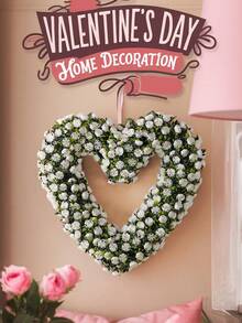 1pc Heart-Shaped Floral Wreath, Double-Sided, White & Pink Rose, Woven, 43cm (16.9in), Artificial Plants & Flowers, Valentine's Day Gift, Wedding Decor, Green Decor, Dorm Room Office Decor, Holiday Birthday Party Decor, Home Decor, Hotel Restaurant Living Room Bedroom Wedding Party Kitchen Garden Decor - Multicolor - View 7