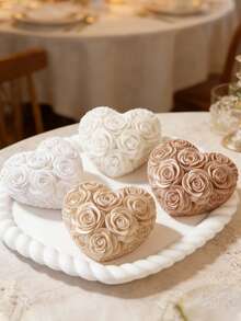 1个3D心形玫瑰硅胶模具，可重复使用，用于制作蜡烛/石膏/粘土/肥皂/树脂，情人节、母亲节礼物，送给女性，家居装饰 - 白色 - 查看 3