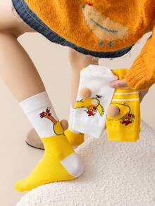 1 Pair Women's Funny Socks With Egg & Chicken Cartoon Animal Pattern, Novelty 3D Quirky Socks, Unisex, Great Gift For Holidays And Daily Wear - Multicolor - View 2