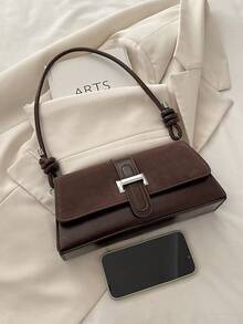 New Fashion Metal Decor Handbag Shoulder Bag, Suitable For Parties, Outings, Vacations, Shopping And Daily Use - Coffee - View 5